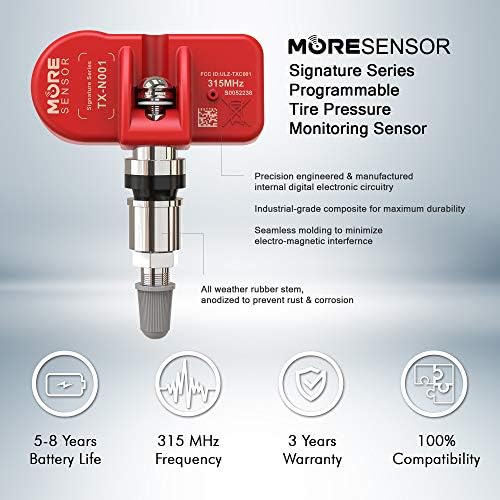 סדרת חתימת Moresensor 315 מגה הרץ חיישן לחץ צמיג TPMS 4-חבילה | מתוכנת מראש עבור נבחרים 120+ דגמי מותג אירופאי